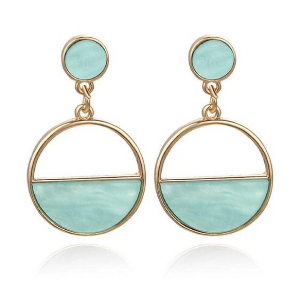 Pretty Crystal Blue Gold Circle Drop Earrings - Picture 1 of 6